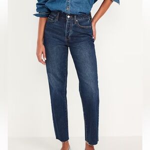 Old Navy High Rise OG Straight Button Fly Raw Hem Ankle Jeans Womens 14 Dark